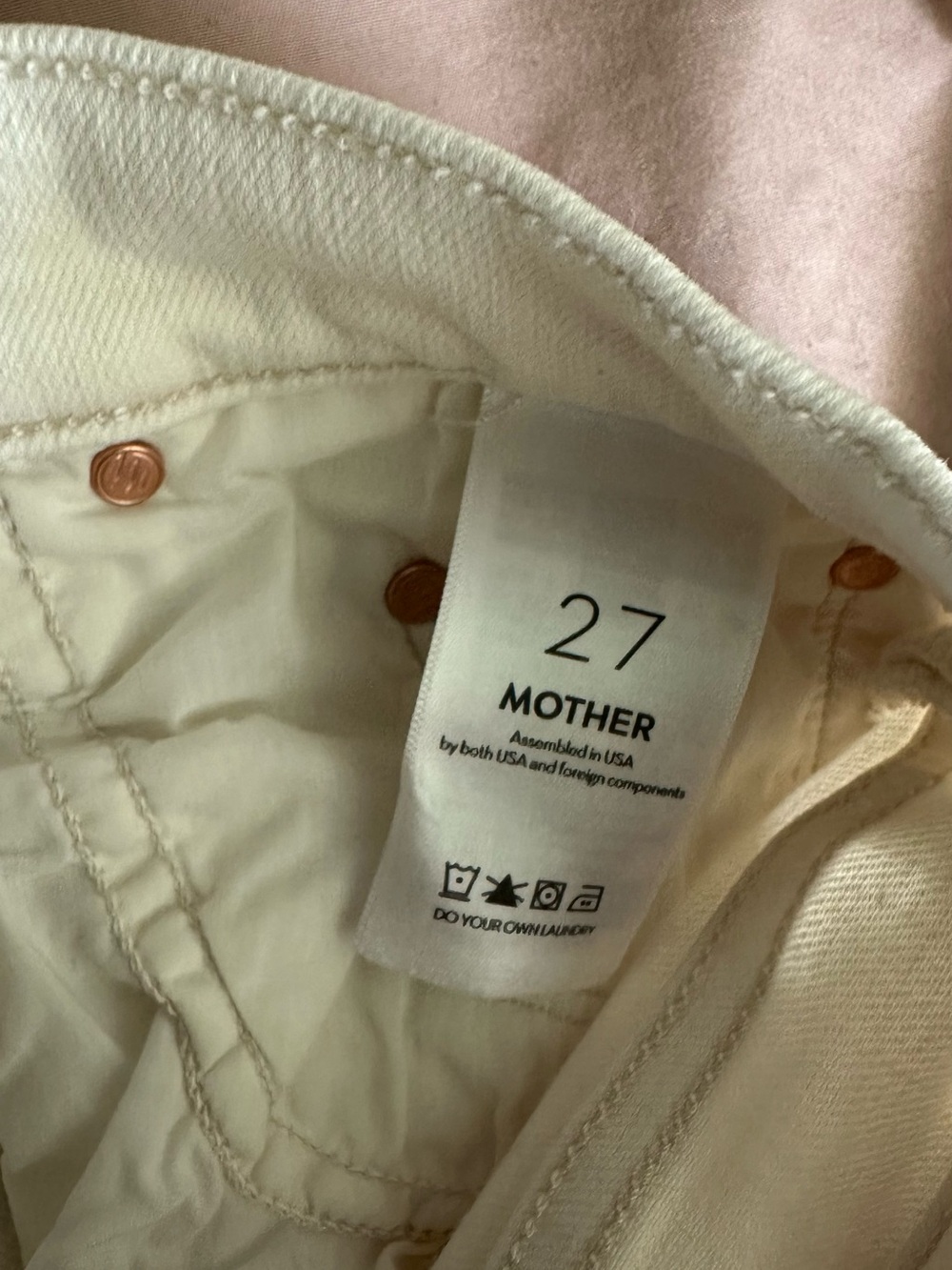 MOTHER The Tomcat Ankle Jeans Cream Puffs White Straight Leg Sz 27 Quiet Luxury